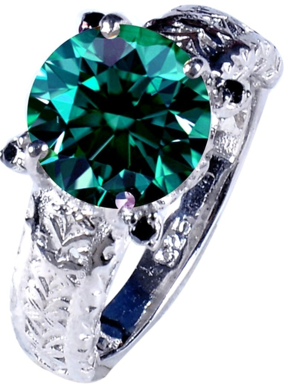 3 Ct Blue Moissanite/Black Diamond Engagement Men's Ring Sterling Silver Size 9